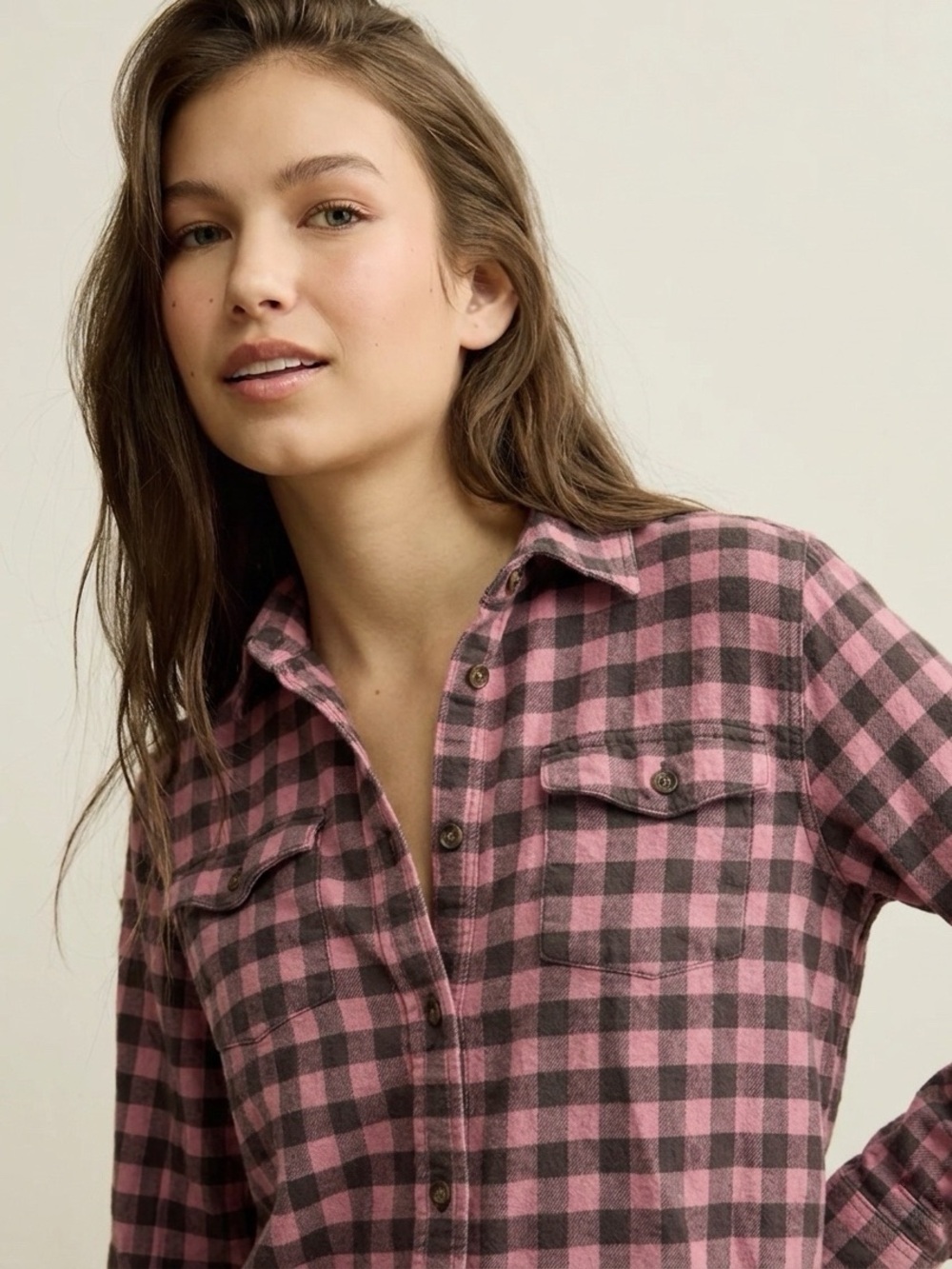 CARHARTT Women's Relaxed Fit Cotton Plaid Long Sleeve Shirt, Pink/ Black, Medium